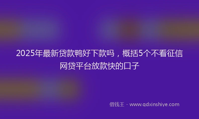 2025年最新贷款鸭好下款吗，概括5个不看征信网贷平台放款快的口子