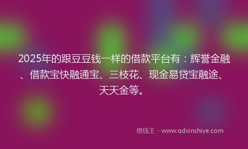 2025年的跟豆豆钱一样的借款平台有：辉誉金融、借款宝快融通宝、三枝花、现金易贷宝融途、天天金等。