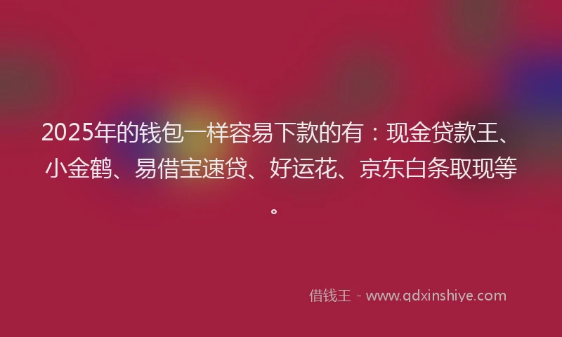 2025年的钱包一样容易下款的有：现金贷款王、小金鹤、易借宝速贷、好运花、京东白条取现等。