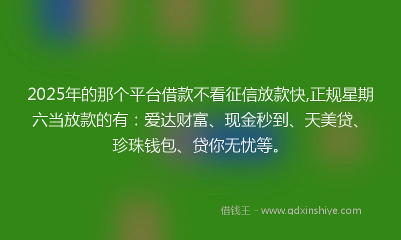 2025年的那个平台借款不看征信放款快,正规星期六当放款的有：爱达财富、现金秒到、天美贷、珍珠钱包、贷你无忧等。