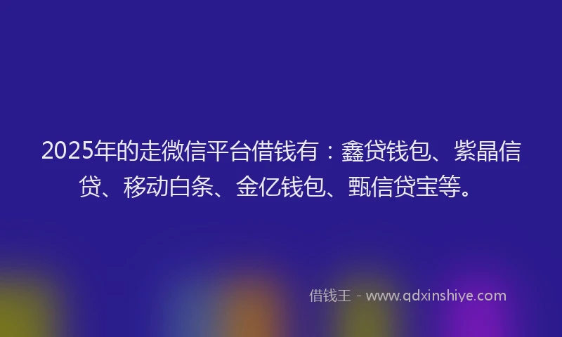 2025年的走微信平台借钱有：鑫贷钱包、紫晶信贷、移动白条、金亿钱包、甄信贷宝等。