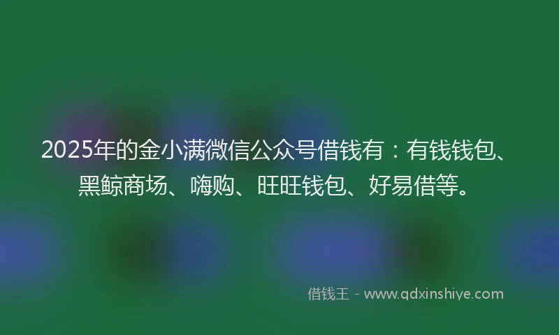 2025年的金小满微信公众号借钱有：有钱钱包、黑鲸商场、嗨购、旺旺钱包、好易借等。