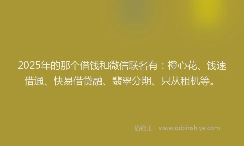 2025年的那个借钱和微信联名有：橙心花、钱速借通、快易借贷融、翡翠分期、只从租机等。