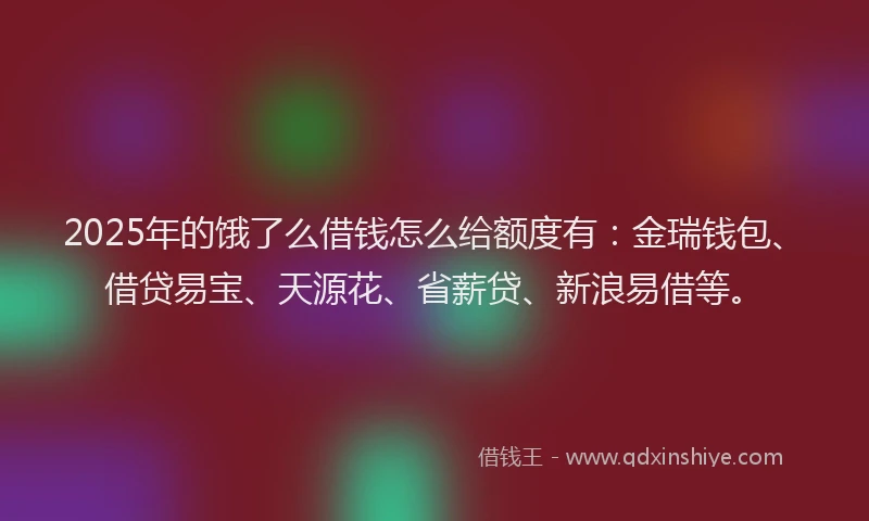 2025年的饿了么借钱怎么给额度有：金瑞钱包、借贷易宝、天源花、省薪贷、新浪易借等。