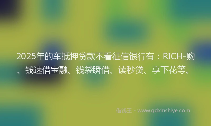 2025年的车抵押贷款不看征信银行有：RICH-购、钱速借宝融、钱袋瞬借、读秒贷、享下花等。