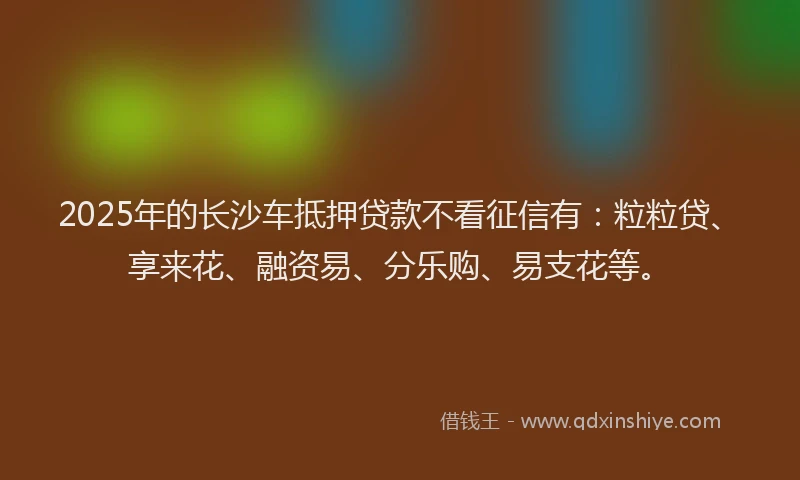 2025年的长沙车抵押贷款不看征信有：粒粒贷、享来花、融资易、分乐购、易支花等。