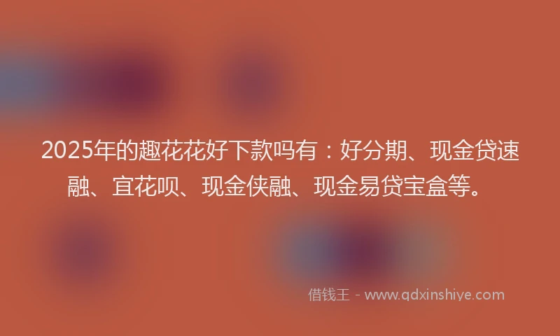 2025年的趣花花好下款吗有：好分期、现金贷速融、宜花呗、现金侠融、现金易贷宝盒等。