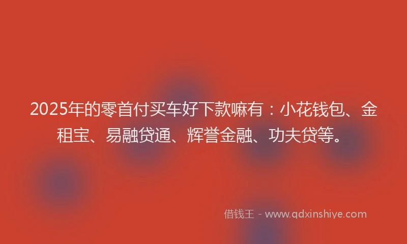 2025年的零首付买车好下款嘛有：小花钱包、金租宝、易融贷通、辉誉金融、功夫贷等。