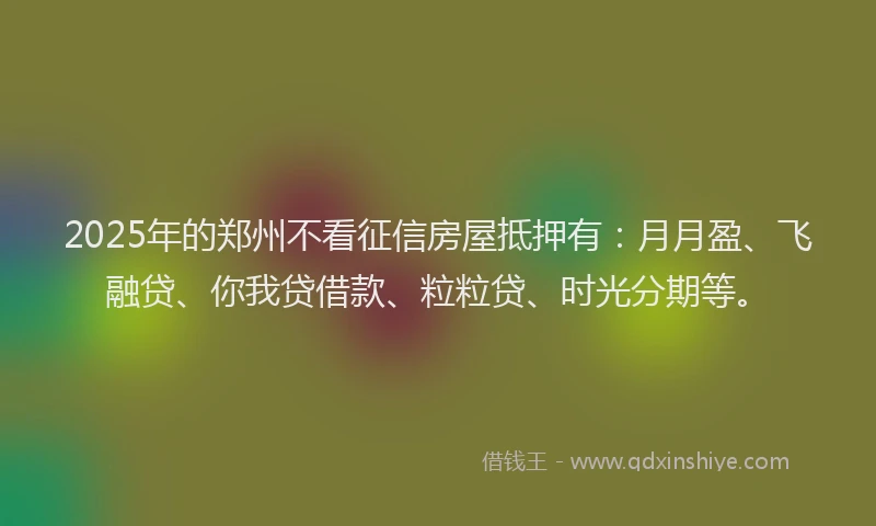 2025年的郑州不看征信房屋抵押有：月月盈、飞融贷、你我贷借款、粒粒贷、时光分期等。