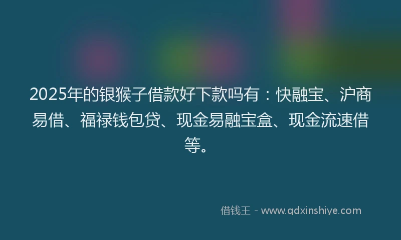 2025年的银猴子借款好下款吗有：快融宝、沪商易借、福禄钱包贷、现金易融宝盒、现金流速借等。