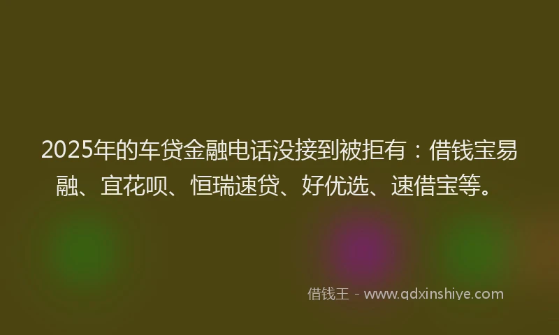 2025年的车贷金融电话没接到被拒有：借钱宝易融、宜花呗、恒瑞速贷、好优选、速借宝等。