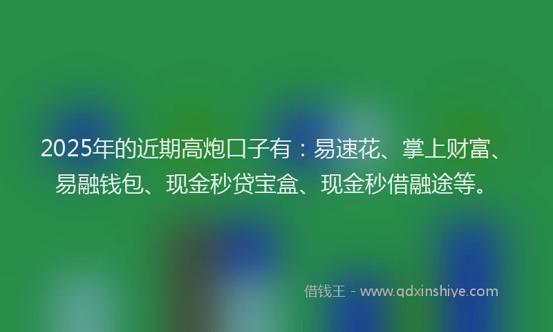 2025年的近期高炮口子有：易速花、掌上财富、易融钱包、现金秒贷宝盒、现金秒借融途等。