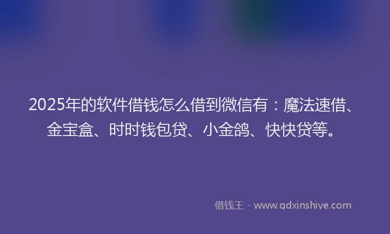 2025年的软件借钱怎么借到微信有：魔法速借、金宝盒、时时钱包贷、小金鸽、快快贷等。