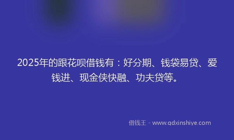 2025年的跟花呗借钱有：好分期、钱袋易贷、爱钱进、现金侠快融、功夫贷等。