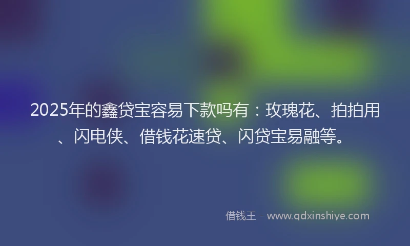 2025年的鑫贷宝容易下款吗有：玫瑰花、拍拍用、闪电侠、借钱花速贷、闪贷宝易融等。