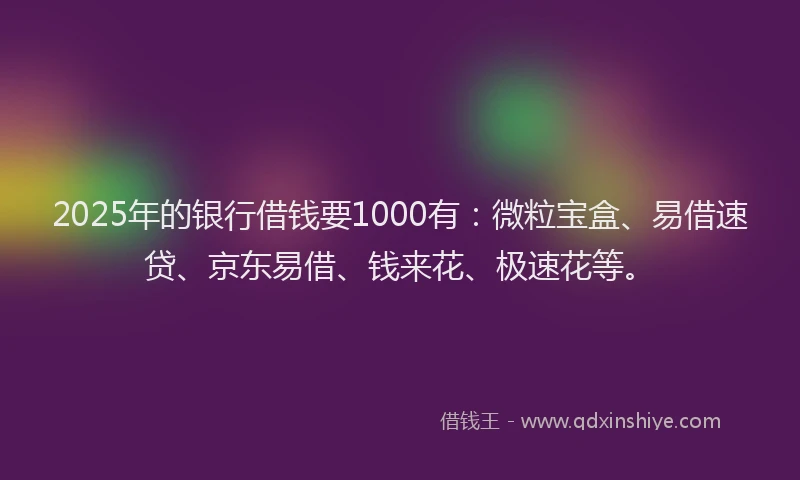 2025年的银行借钱要1000有：微粒宝盒、易借速贷、京东易借、钱来花、极速花等。