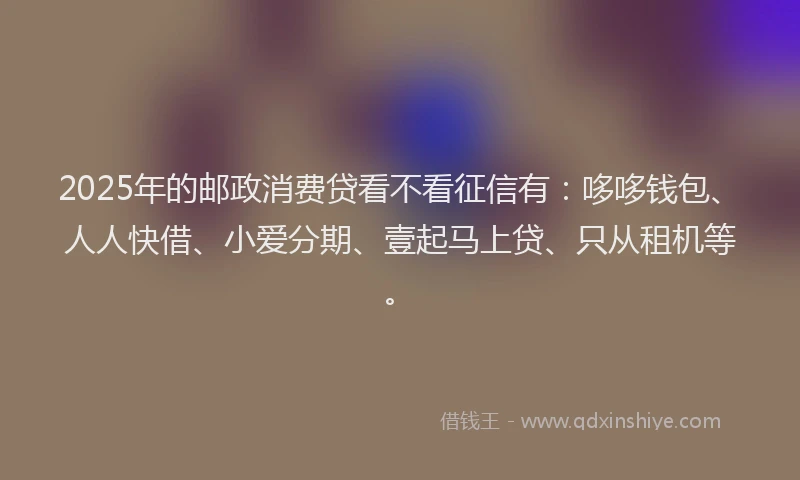 2025年的邮政消费贷看不看征信有：哆哆钱包、人人快借、小爱分期、壹起马上贷、只从租机等。