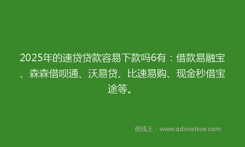 2025年的速贷贷款容易下款吗6有：借款易融宝、森森借呗通、沃易贷、比速易购、现金秒借宝途等。