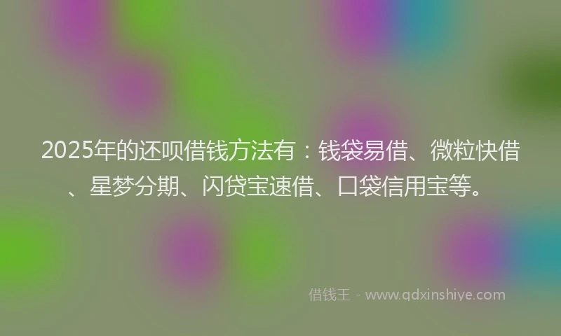 2025年的还呗借钱方法有：钱袋易借、微粒快借、星梦分期、闪贷宝速借、口袋信用宝等。