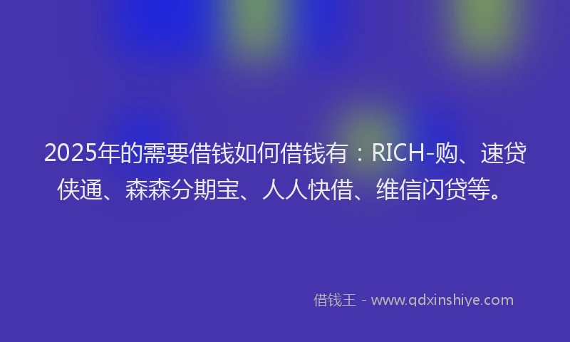 2025年的需要借钱如何借钱有:RICH-购、速贷侠通、森森分期宝、人人快借、维信闪贷等。