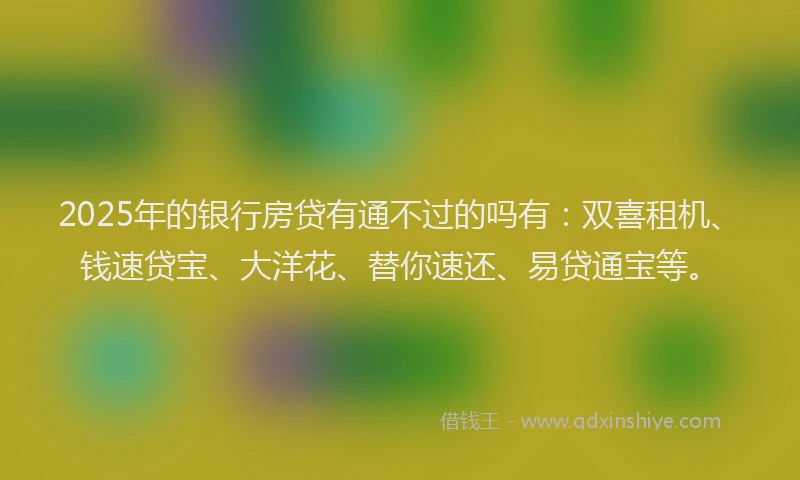 2025年的银行房贷有通不过的吗有：双喜租机、钱速贷宝、大洋花、替你速还、易贷通宝等。
