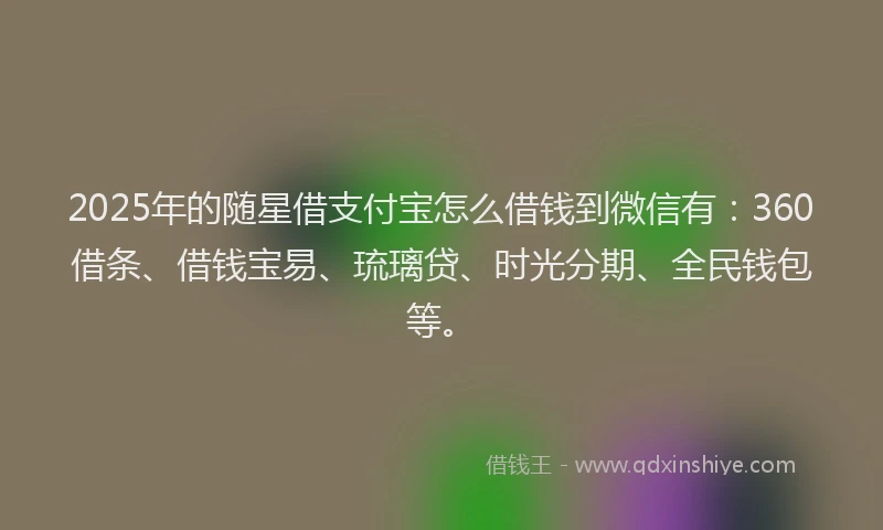 2025年的随星借支付宝怎么借钱到微信有：360借条、借钱宝易、琉璃贷、时光分期、全民钱包等。