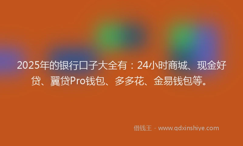 2025年的银行口子大全有：24小时商城、现金好贷、翼贷Pro钱包、多多花、金易钱包等。