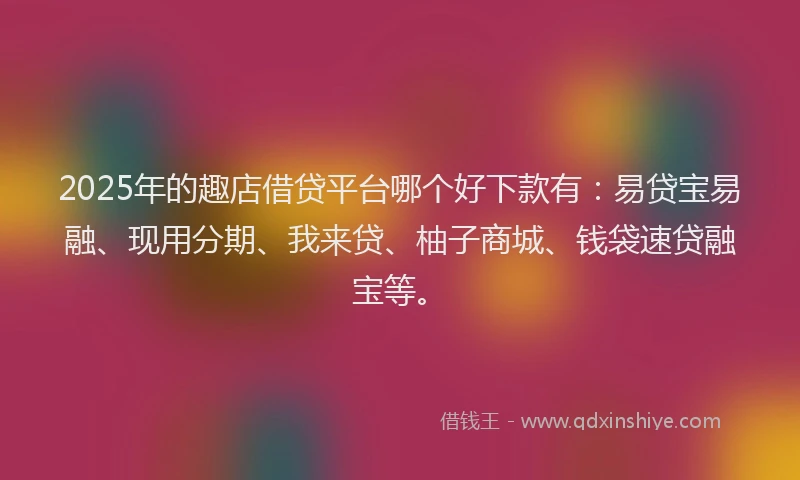 2025年的趣店借贷平台哪个好下款有：易贷宝易融、现用分期、我来贷、柚子商城、钱袋速贷融宝等。