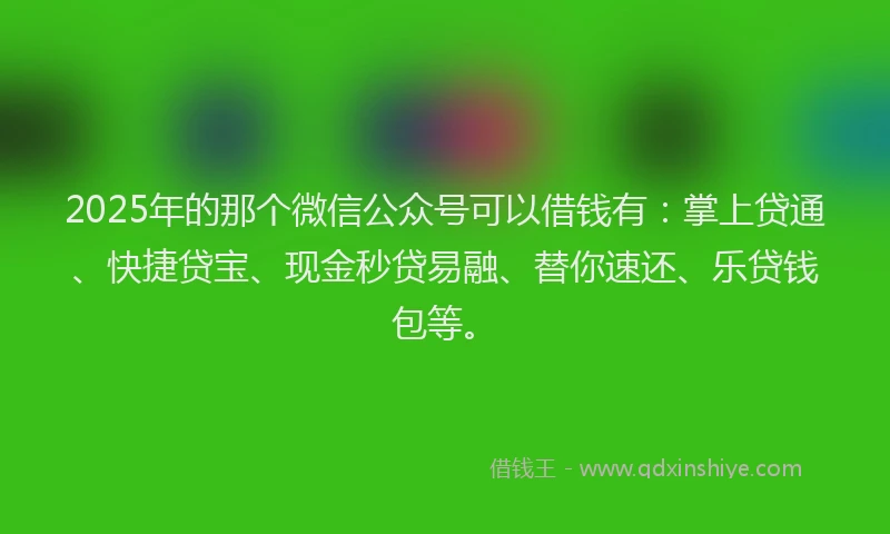 2025年的那个微信公众号可以借钱有：掌上贷通、快捷贷宝、现金秒贷易融、替你速还、乐贷钱包等。