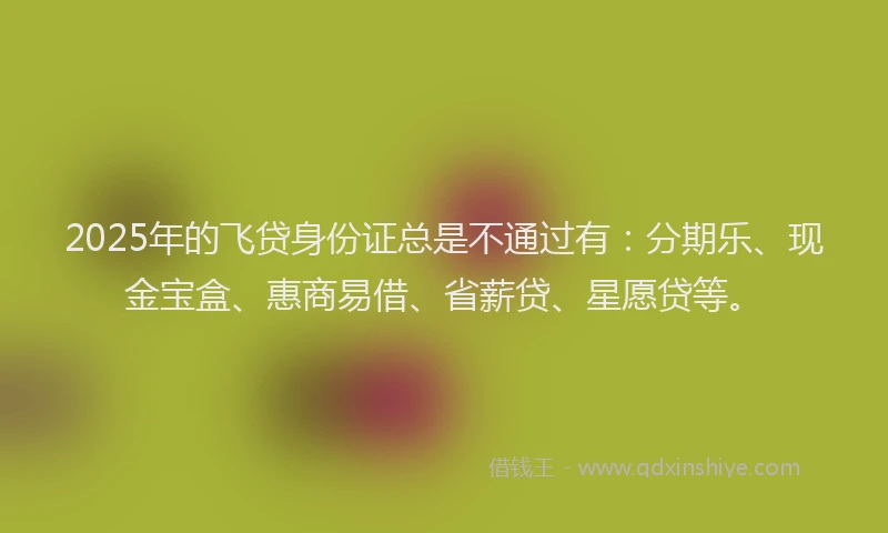 2025年的飞贷身份证总是不通过有：分期乐、现金宝盒、惠商易借、省薪贷、星愿贷等。
