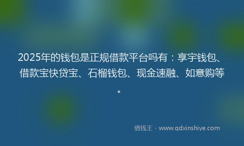 2025年的钱包是正规借款平台吗有：享宇钱包、借款宝快贷宝、石榴钱包、现金速融、如意购等。