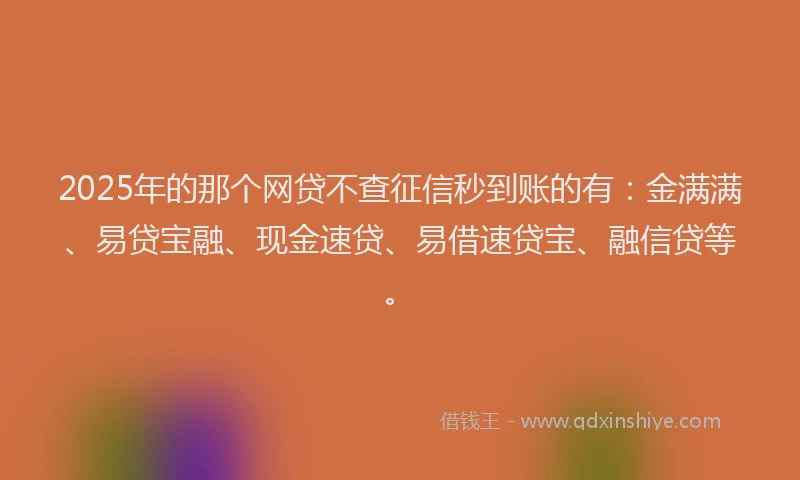 2025年的那个网贷不查征信秒到账的有：金满满、易贷宝融、现金速贷、易借速贷宝、融信贷等。