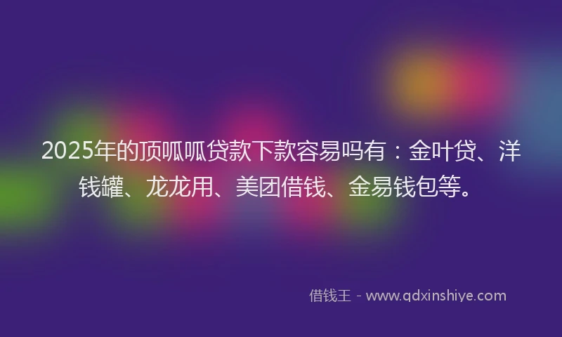 2025年的顶呱呱贷款下款容易吗有：金叶贷、洋钱罐、龙龙用、美团借钱、金易钱包等。