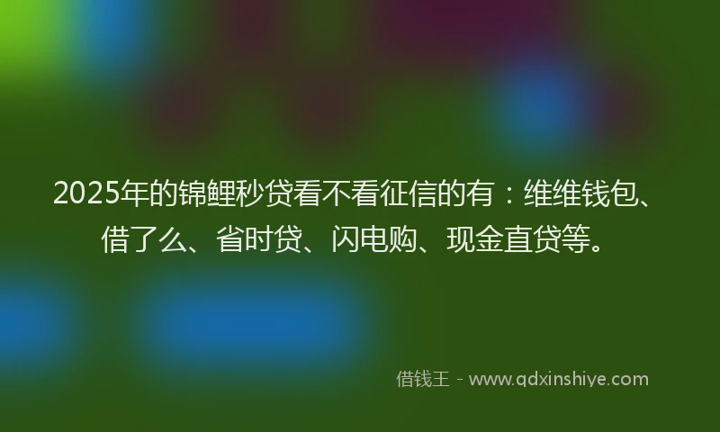 2025年的锦鲤秒贷看不看征信的有：维维钱包、借了么、省时贷、闪电购、现金直贷等。