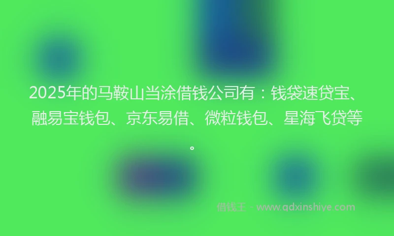2025年的马鞍山当涂借钱公司有：钱袋速贷宝、融易宝钱包、京东易借、微粒钱包、星海飞贷等。