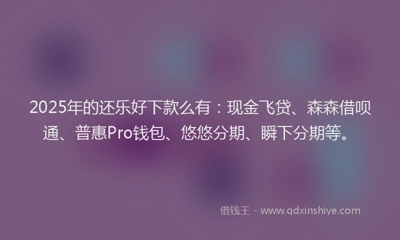 2025年的还乐好下款么有：现金飞贷、森森借呗通、普惠Pro钱包、悠悠分期、瞬下分期等。
