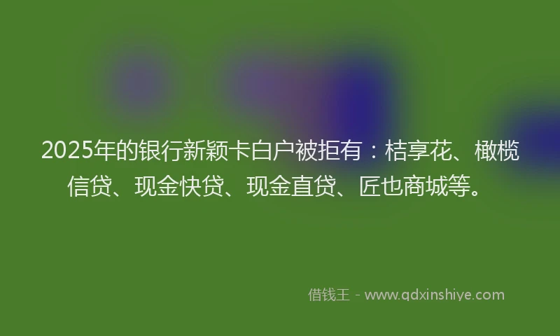 2025年的银行新颖卡白户被拒有：桔享花、橄榄信贷、现金快贷、现金直贷、匠也商城等。
