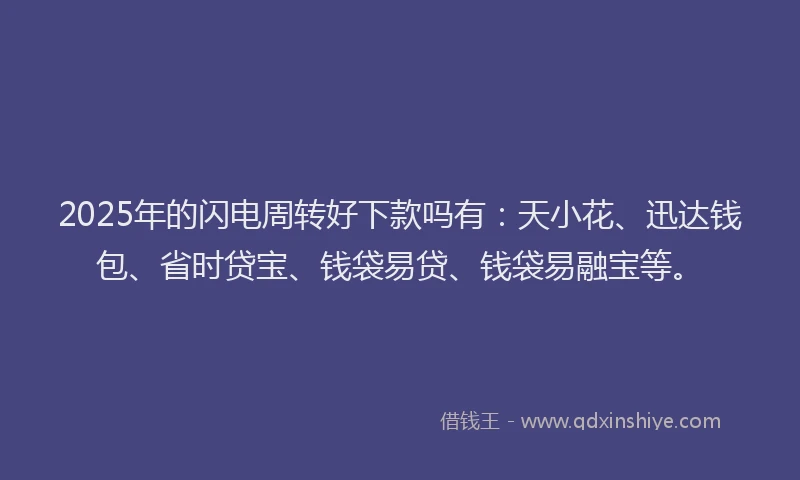 2025年的闪电周转好下款吗有：天小花、迅达钱包、省时贷宝、钱袋易贷、钱袋易融宝等。