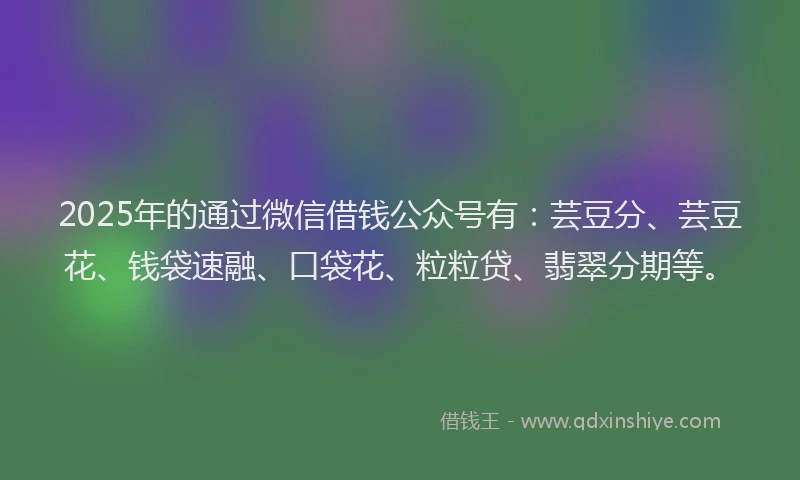 2025年的通过微信借钱公众号有：芸豆分、芸豆花、钱袋速融、口袋花、粒粒贷、翡翠分期等。