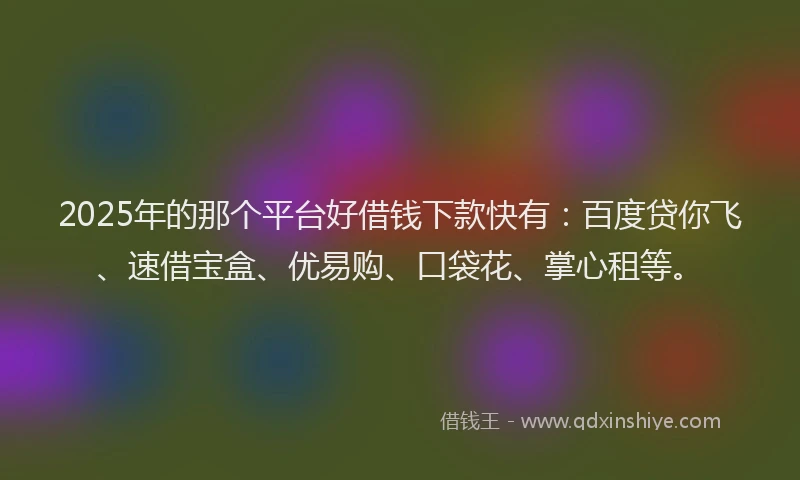 2025年的那个平台好借钱下款快有：百度贷你飞、速借宝盒、优易购、口袋花、掌心租等。