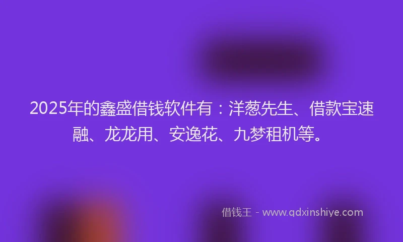2025年的鑫盛借钱软件有：洋葱先生、借款宝速融、龙龙用、安逸花、九梦租机等。