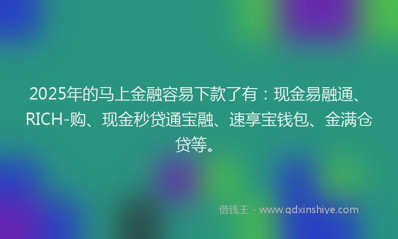 2025年的马上金融容易下款了有：现金易融通、RICH-购、现金秒贷通宝融、速享宝钱包、金满仓贷等。