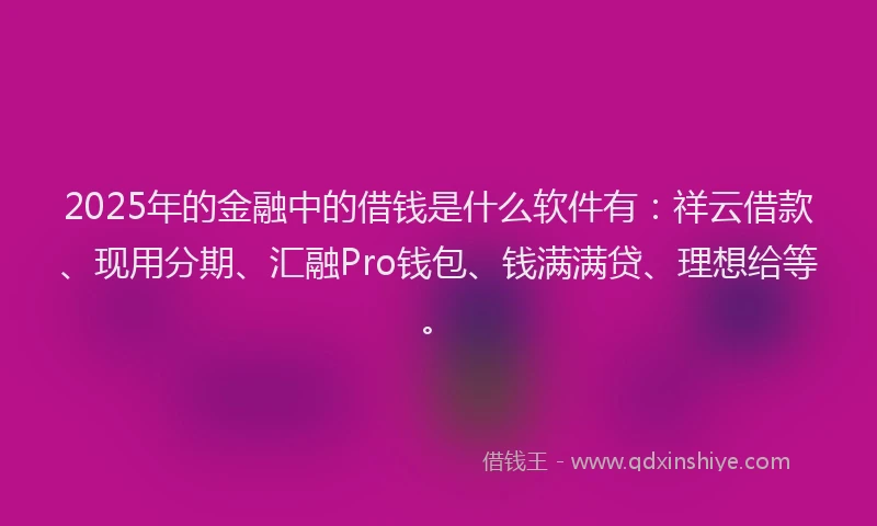 2025年的金融中的借钱是什么软件有：祥云借款、现用分期、汇融Pro钱包、钱满满贷、理想给等。