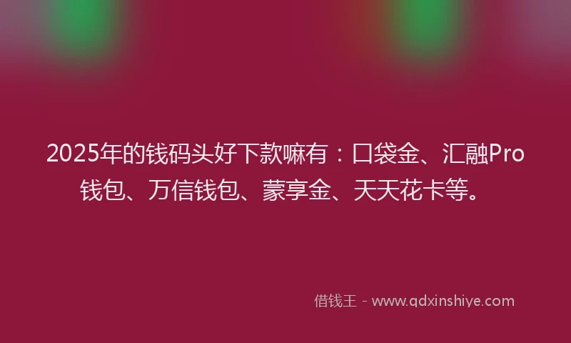 2025年的钱码头好下款嘛有：口袋金、汇融Pro钱包、万信钱包、蒙享金、天天花卡等。
