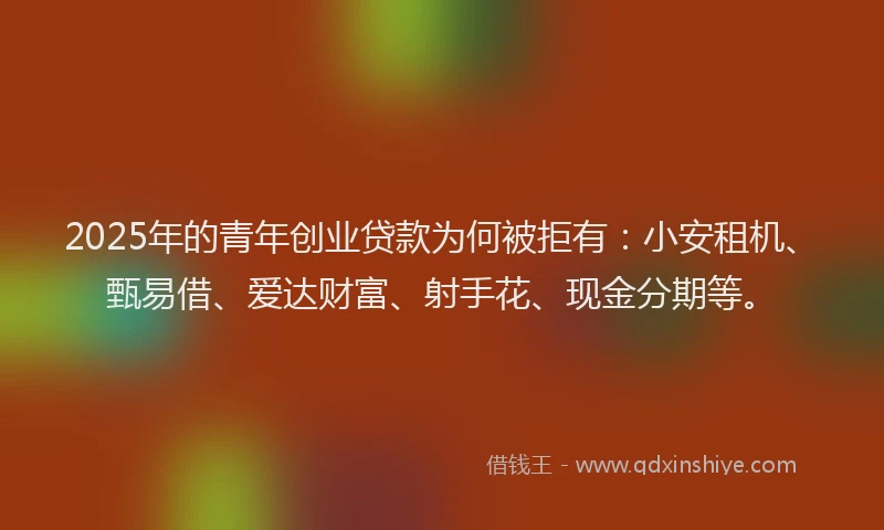 2025年的青年创业贷款为何被拒有：小安租机、甄易借、爱达财富、射手花、现金分期等。