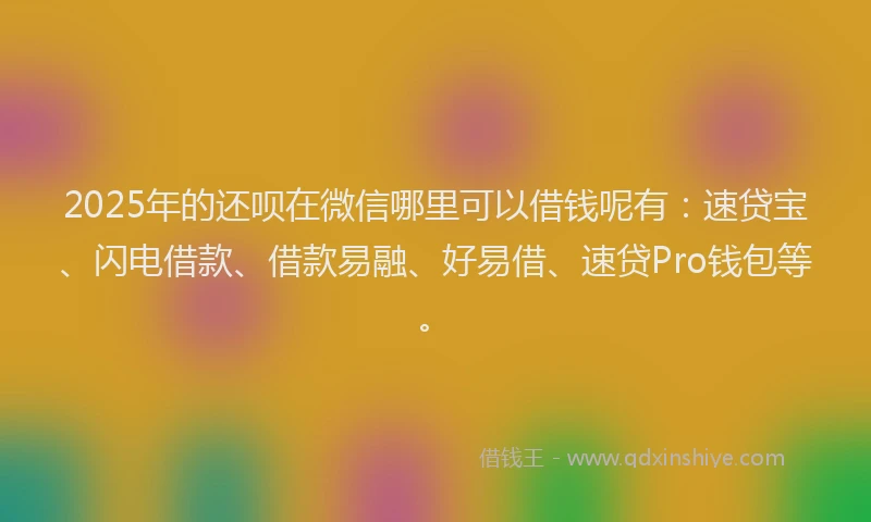 2025年的还呗在微信哪里可以借钱呢有：速贷宝、闪电借款、借款易融、好易借、速贷Pro钱包等。