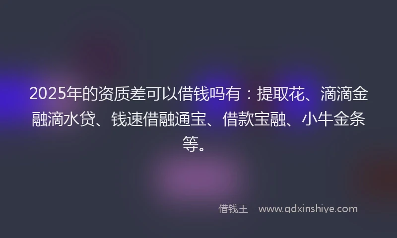 2025年的资质差可以借钱吗有：提取花、滴滴金融滴水贷、钱速借融通宝、借款宝融、小牛金条等。