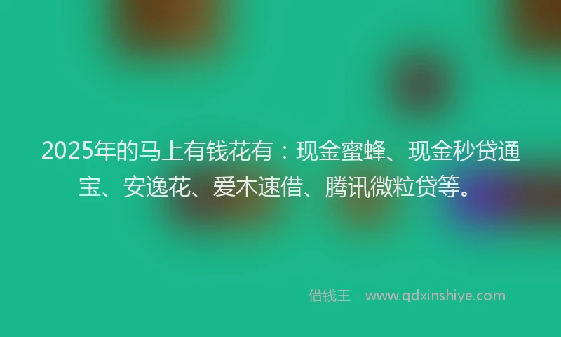 2025年的马上有钱花有：现金蜜蜂、现金秒贷通宝、安逸花、爱木速借、腾讯微粒贷等。