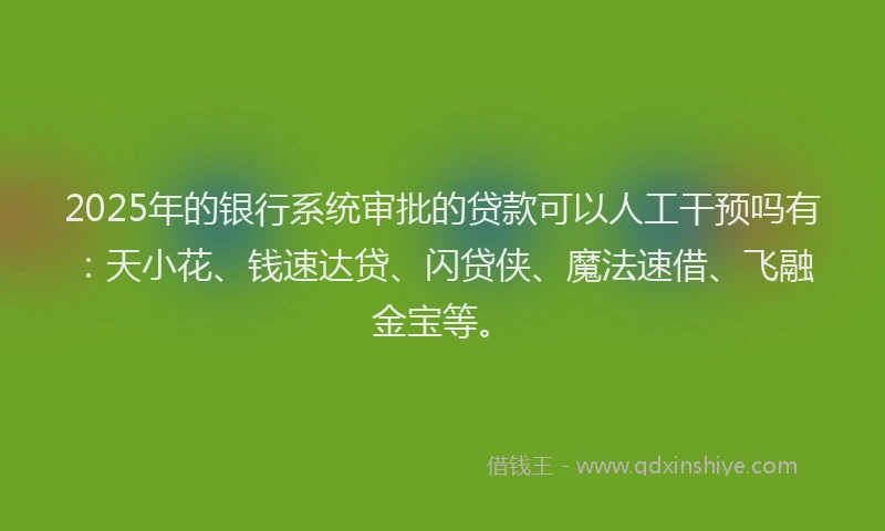 2025年的银行系统审批的贷款可以人工干预吗有：天小花、钱速达贷、闪贷侠、魔法速借、飞融金宝等。