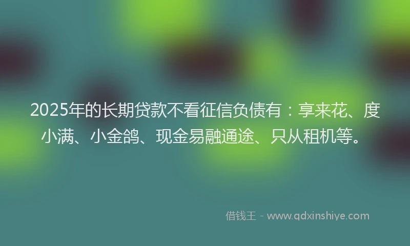 2025年的长期贷款不看征信负债有：享来花、度小满、小金鸽、现金易融通途、只从租机等。